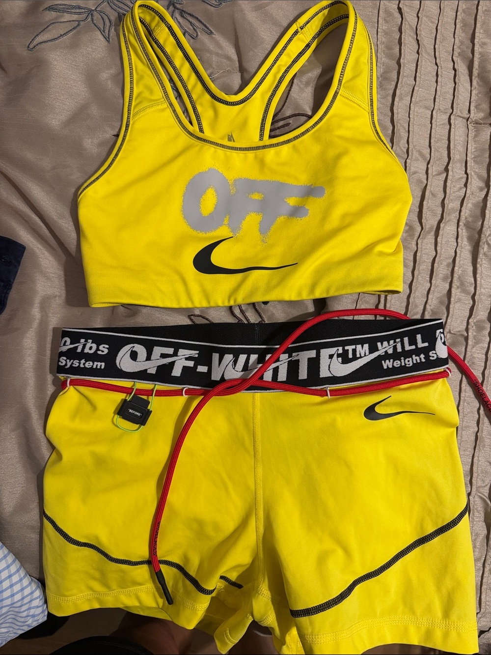 Off-White Yellow Athletic Sports Bra (XS) & Shorts (M) Set